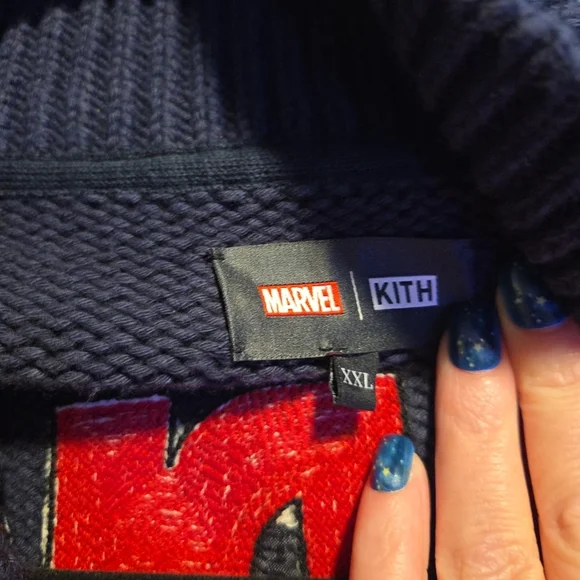 Kith Marvel Comics Navy and Cream Zip-Up Sweater